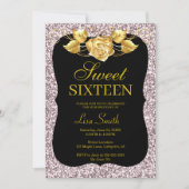 Eleganter Chic Pink Glitzer Gold Rose Sweet 16 Einladung (Vorderseite)