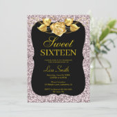 Eleganter Chic Pink Glitzer Gold Rose Sweet 16 Einladung (Stehend Vorderseite)