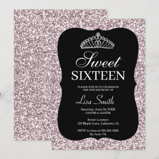 Eleganter Chic Pink Glitzer Tiara Sweet 16 Einladung