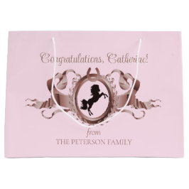 Eleganter Chic Pink Reittier Ribbon Wappen Name Große Geschenktüte