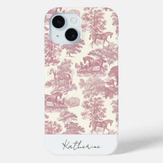 Eleganter Chic Pink Rosa Toile Name Case-Mate iPhone Hülle (Rückseite)