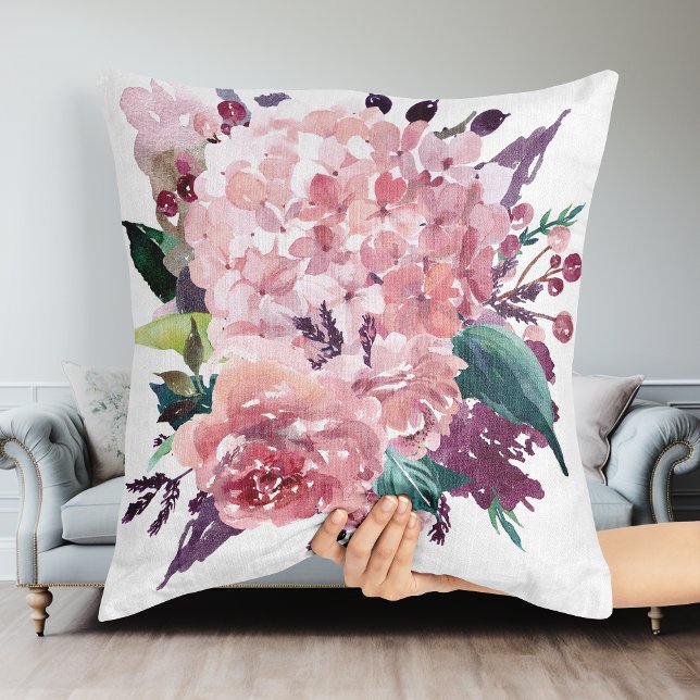 Eleganter Chic Pink Wasserfarben Kissen (Elegant Chic Pink Watercolor Floral Throw Pillow)