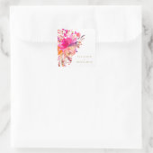 Eleganter Chic Pink Watercolor Blumenzelt Quadratischer Aufkleber (Tasche)