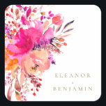 Eleganter Chic Pink Watercolor Blumenzelt Quadratischer Aufkleber<br><div class="desc">Personalisiertes,  modernes,  rosafarbenes Blumengesteck</div>