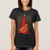 Eleganter Chic Red Christmas Tree & Gold Partridge T-Shirt (Vorderseite)