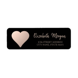 Eleganter Chic,Rose Gold Heart,Black Address Label