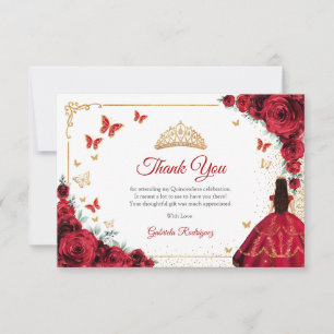 Eleganter Chic roter Rosen Gold Quinceanera Dankeskarte