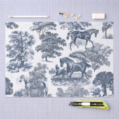Eleganter Chic Rustic Horses Blue White Toile Seidenpapier (Handwerk)