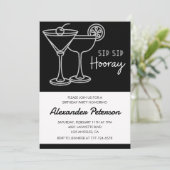 Eleganter Chic Schwarz-weiß Cocktail 43. Geburtsta Einladung (Stehend Vorderseite)