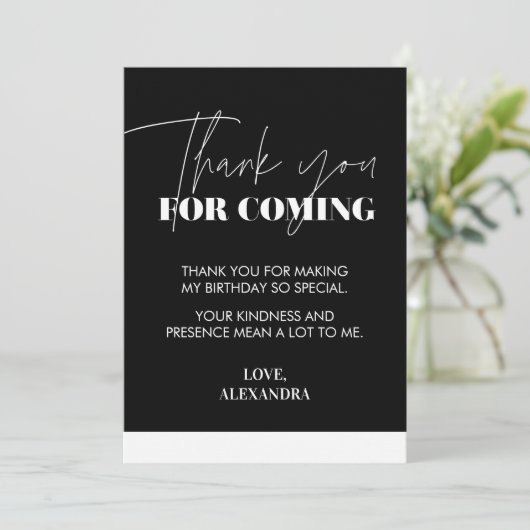 Eleganter Chic Schwarz-weiß Dankeskarte (Stehend Vorderseite)