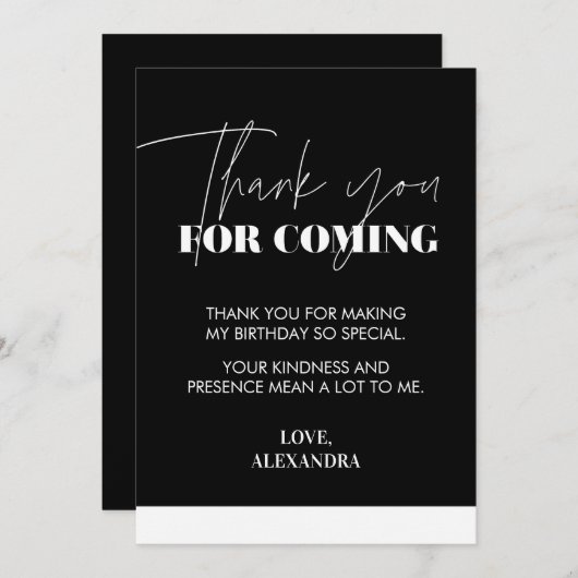 Eleganter Chic Schwarz-weiß Dankeskarte (Vorne/Hinten)