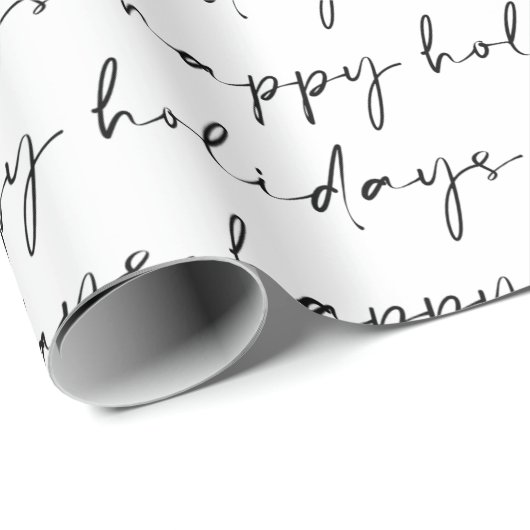 Eleganter Chic Schwarz-weiß Lettering Happy Holida Geschenkpapier (Rolleneckpunkt)