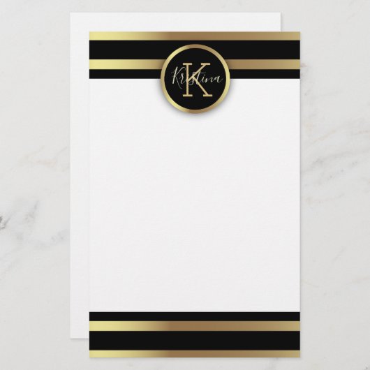 Eleganter Chic Shiny Gold und schwarz gestreift Briefpapier (Vorne/Hinten)