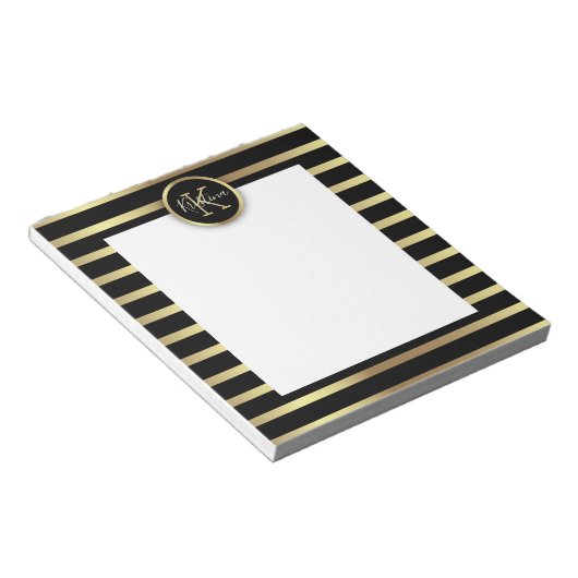 Eleganter Chic Shiny Gold und schwarz gestreift Notizblock (angewinkelt)