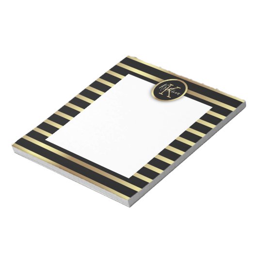 Eleganter Chic Shiny Gold und schwarz gestreift Notizblock (Rotiert)