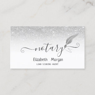 Eleganter Chic Silver Feather Notary Glitzer Visitenkarte