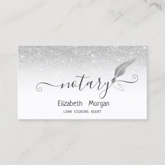Eleganter Chic Silver Feather Notary Glitzer Visitenkarte (Vorderseite)