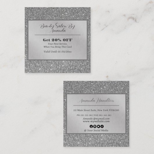 Eleganter Chic Silver Foil Glitzer Glamour Salon Rabattkarte (Vorne/Hinten)