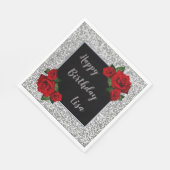 Eleganter Chic Silver Glitzer Rote Rosen Geburtsta Serviette (Ecke)