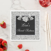 Eleganter Chic Silver Glitzer Silver Rose Sweet 16 Serviette (Beispiel)