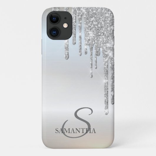 Eleganter Chic Silver Glitzer Tropfen Case-Mate iPhone Hülle (Rückseite)