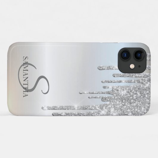 Eleganter Chic Silver Glitzer Tropfen Case-Mate iPhone Hülle (Rückseite (Horizontal))