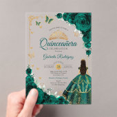 Eleganter Chic Smaragdgrüner Rosen Gold Quinceaner Acryleinladungen (Insitu (Handheld))