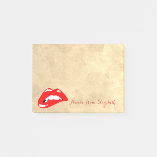 Eleganter Chic Stilvoll Girly, Gold, Red Lips Post-it Klebezettel (Vorderseite)