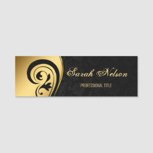Eleganter Chic Stilvolle Gold Wirbel Black Damask Namensschild