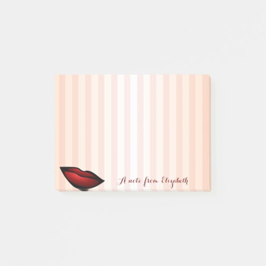 Eleganter Chic Striped Stilftig Girly , Rote Lippe Post-it Klebezettel (Vorderseite)
