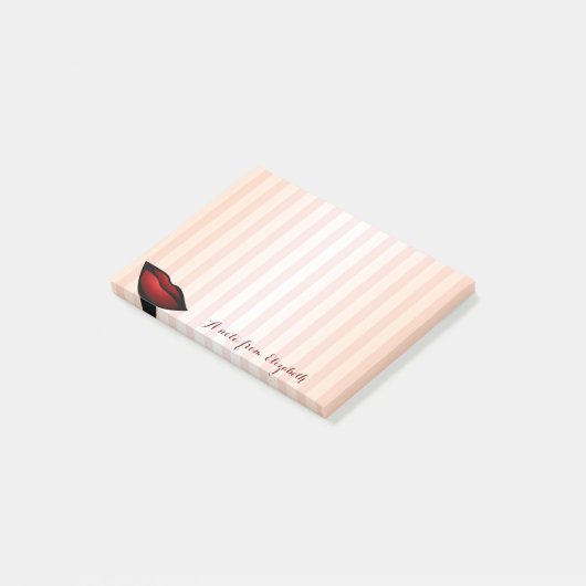 Eleganter Chic Striped Stilftig Girly , Rote Lippe Post-it Klebezettel (angewinkelt)