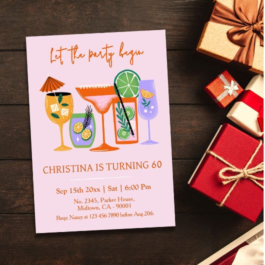 Eleganter Chic Tropischer Cocktail Drink 60. Gebur Einladung