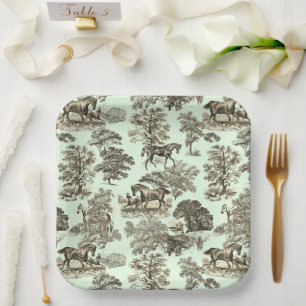 Eleganter Chic Vintag Beige Rustikale Pferdeschlit Pappteller