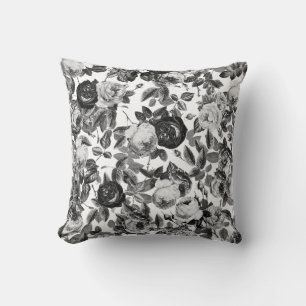 Eleganter Chic Vintag Black and White Roses Floral Kissen