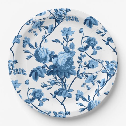 Eleganter Chic Vintag Blue Rose Floral Pappteller (Vorderseite)