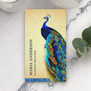 Eleganter Chic Vintag Rustic Blue Indian Peacock Visitenkarte