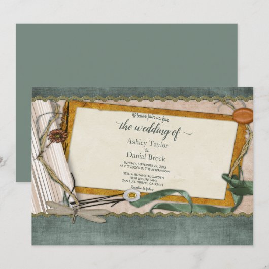 Eleganter Chic Vintag Stilvolle dekorative Hochzei Einladung (Vorne/Hinten)