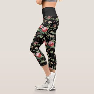 Eleganter Chic Vintage Rosa Rosenblüten Capri Leggings