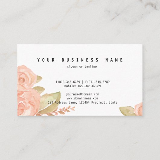 Eleganter Chic Wasserfarbe Rosa und Pfirsichblüte Visitenkarte (Rückseite)