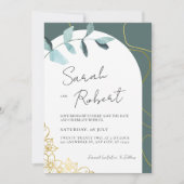 Eleganter Chic Watercolor Eukalyptus & Gold Akzent Save The Date (Vorderseite)
