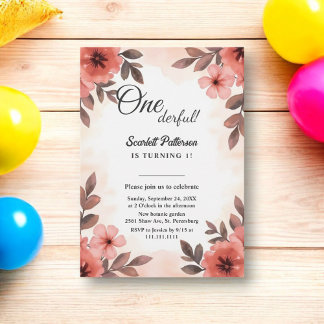 Eleganter Chic Watercolor Floral Rustikaler 1. Geb Einladung