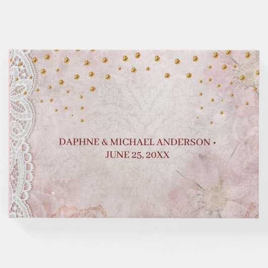 Eleganter Chic Wedding Modern Simple Pink and Gold Gästebuch (Vorderseite)