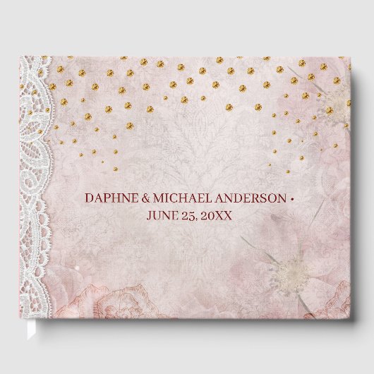 Eleganter Chic Wedding Modern Simple Pink and Gold Gästebuch (Vorderseite)