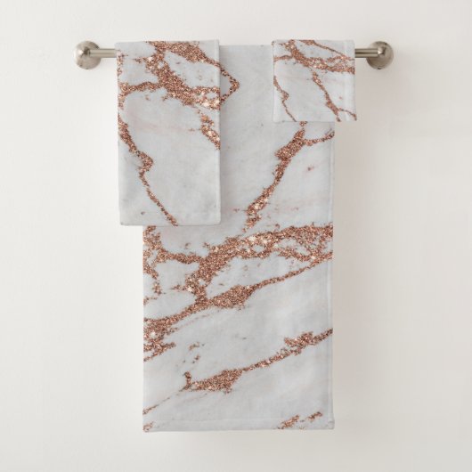 Eleganter Chic white + Rose Gold Glitzer Marmor Badhandtuch Set (Insitu)