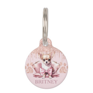 Eleganter Chihuahua-Hund mit Glitzer Personalisier Haustiermarke