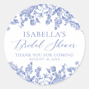 Eleganter chinesischer blauer Blumen-Brautjungfern Runder Aufkleber