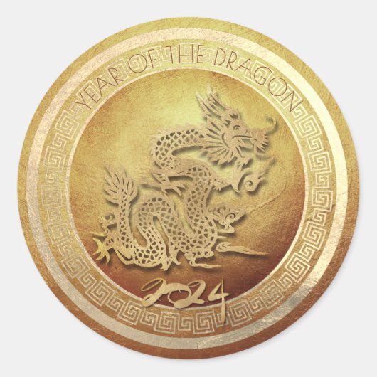 Eleganter chinesischer Neujahrsdrache 2024 Sq Runder Aufkleber (Vorderseite)