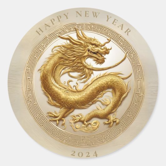 Eleganter chinesischer New Year Gold Dragon Runder Aufkleber (Vorderseite)