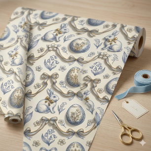 Eleganter Chinoiserie-Osterhase und vintage Toile Geschenkpapier