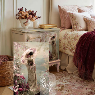 Eleganter Chinoiserie-Porträt-Sonnenschirm Tranqui Seidenpapier